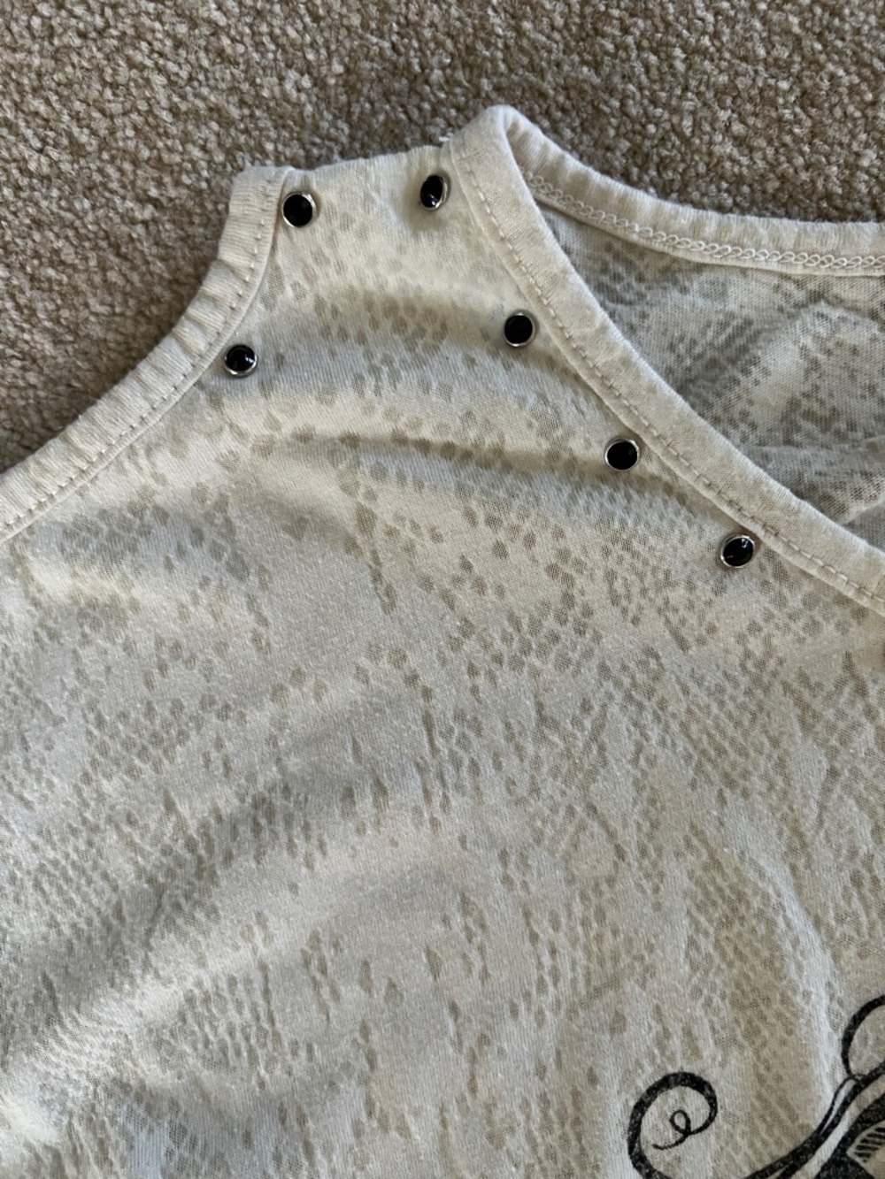 Affliction Women's Cross Graphic Stud Tee - White & Cream - Picture 4 of 6